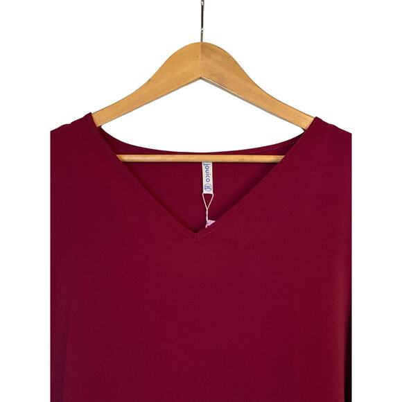 Jouica Women's 3/4 Split Ruffled Sleeve V-Neck Chiffon T-Shirt Size XXL Wine NWT - Picture 5 of 8